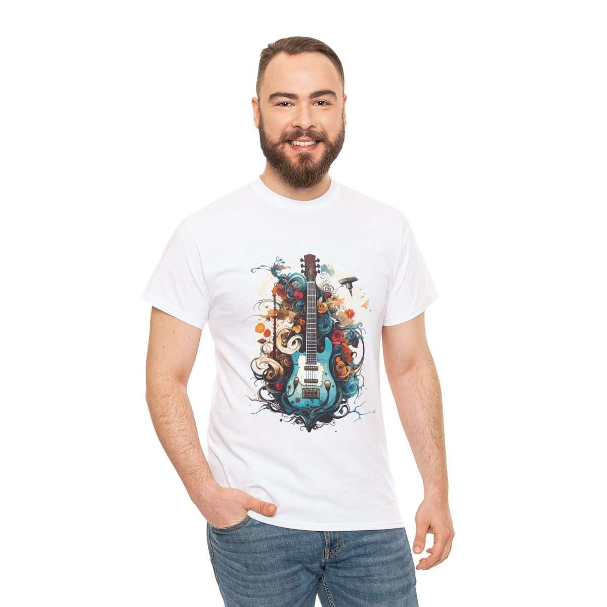 Multi-Colored Guitar | White Unisex Heavy Cotton Tee - Image 5