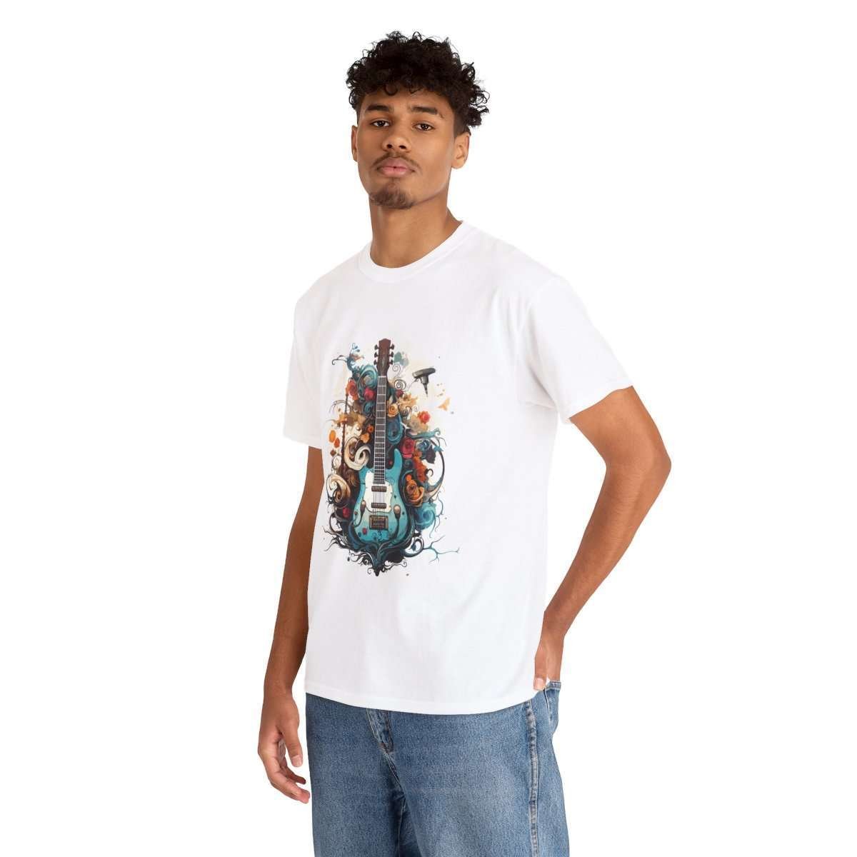 Multi-Colored Guitar | White Unisex Heavy Cotton Tee - Image 6