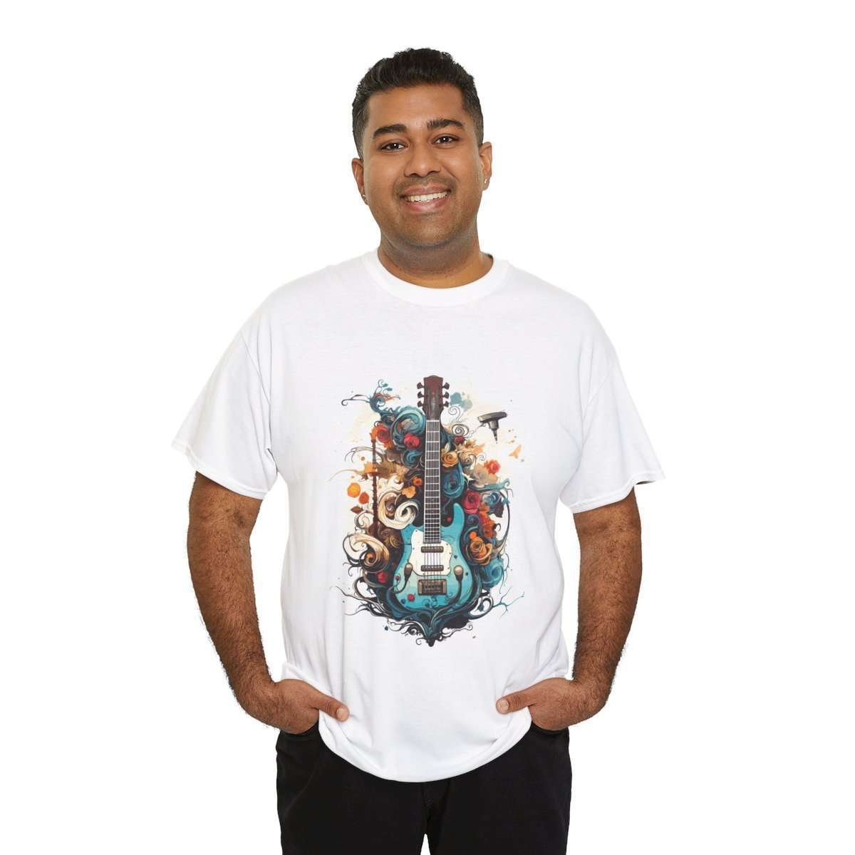 Multi-Colored Guitar | White Unisex Heavy Cotton Tee - Image 8