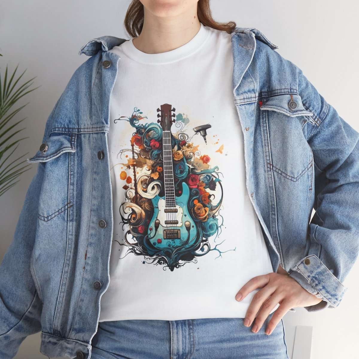 Multi-Colored Guitar | White Unisex Heavy Cotton Tee - Image 9