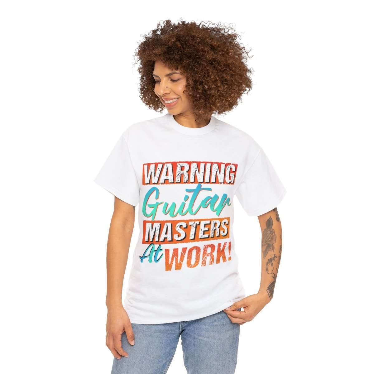 Guitar Masters at Work! | White Unisex Heavy Cotton Tee - Image 3