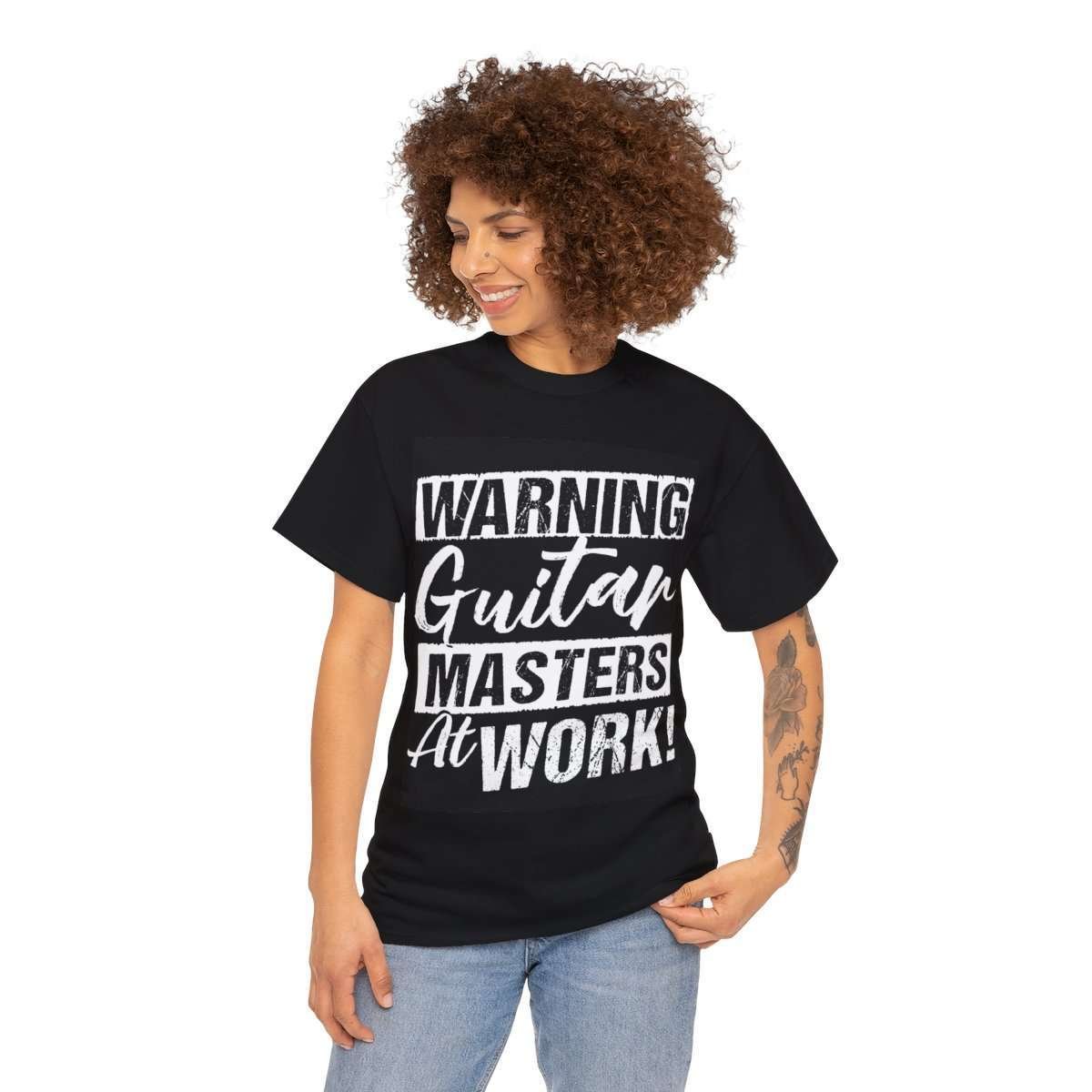 Guitar Masters at Work! | Black Unisex Heavy Cotton Tee - Image 3