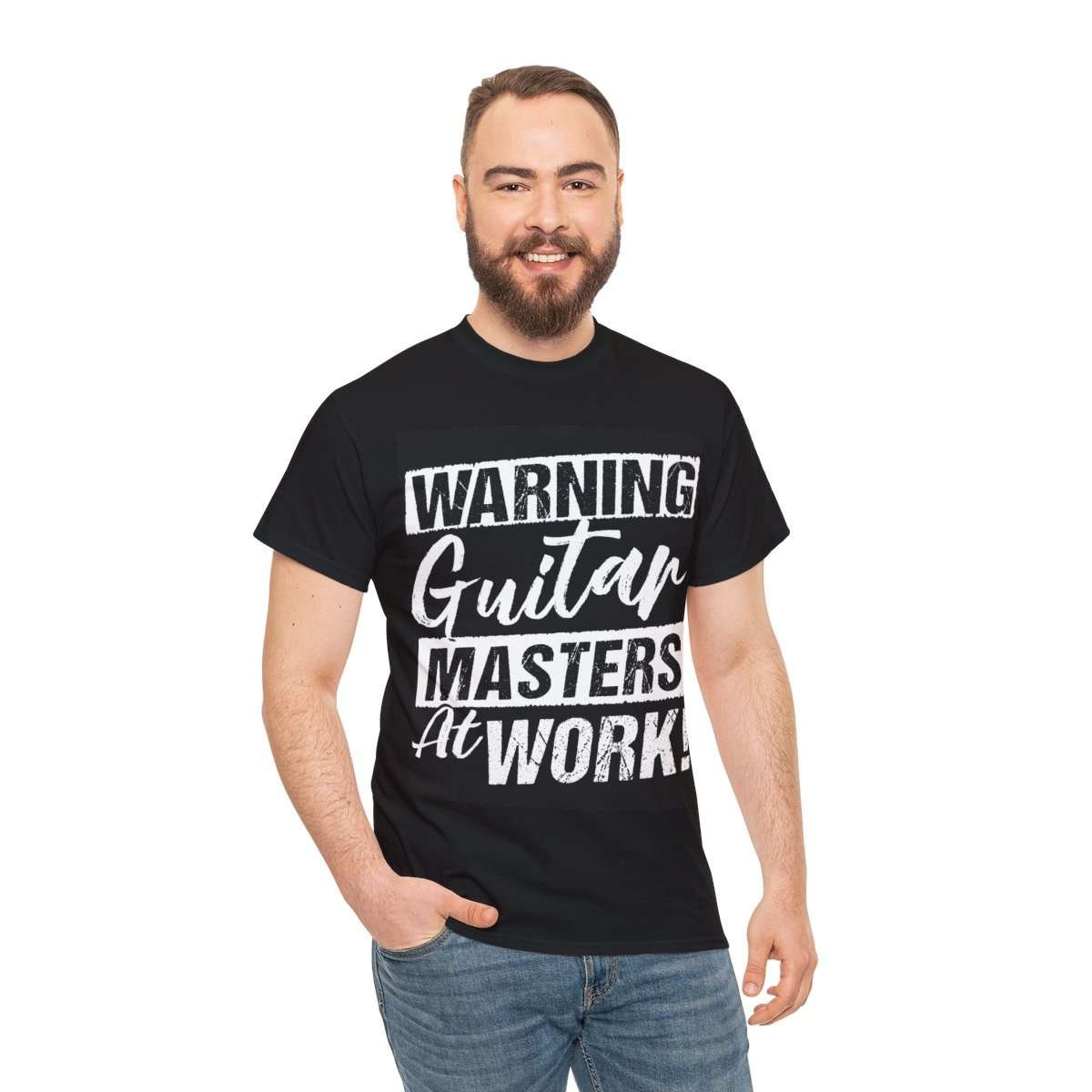 Guitar Masters at Work! | Black Unisex Heavy Cotton Tee - Image 5